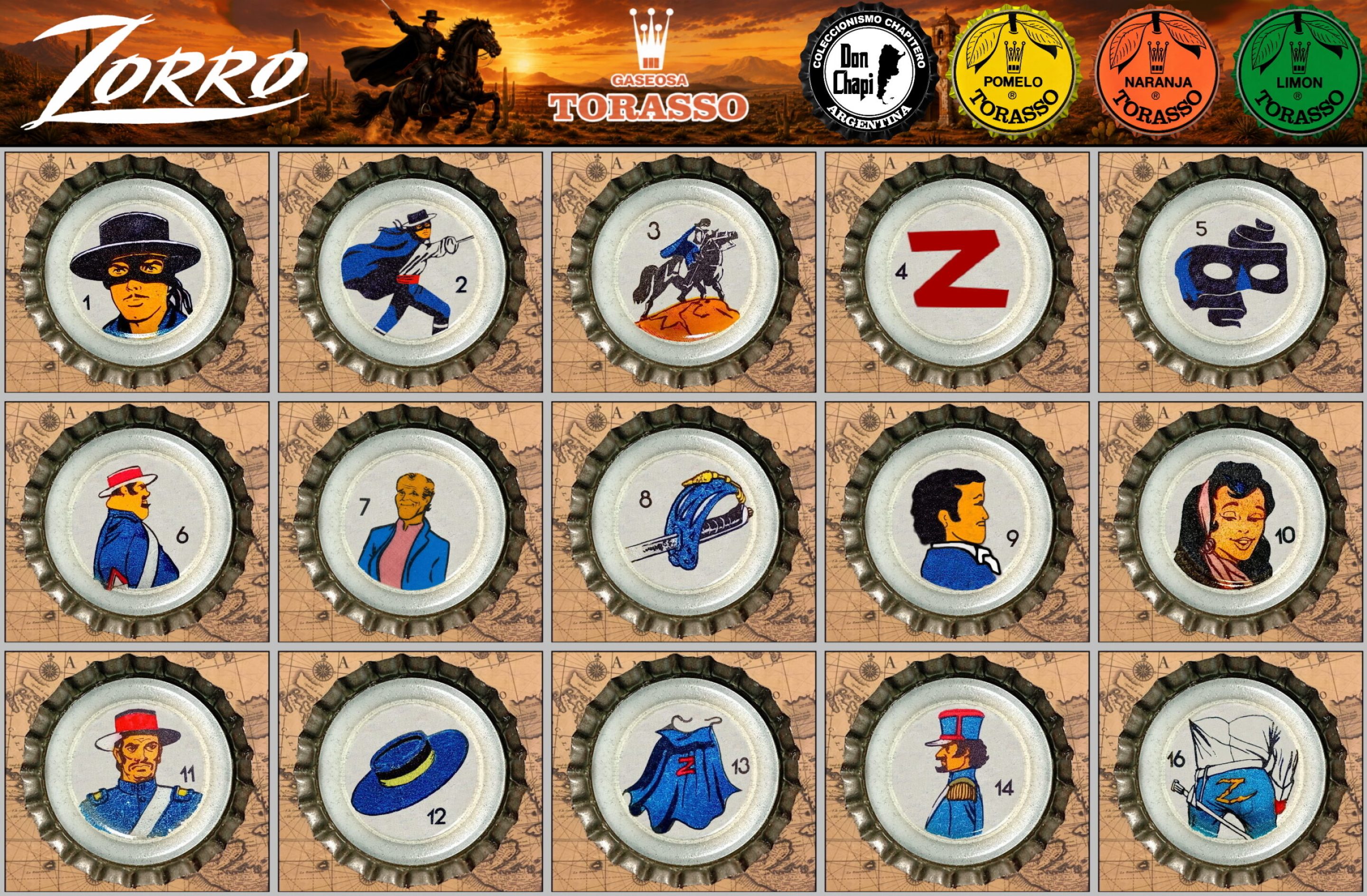 Colección de chapitas Torasso El Zorro de Tucumán