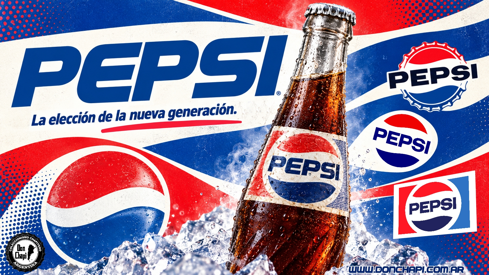 Pepsi en Argentina, botella clásica y evolución de los logos de la marca